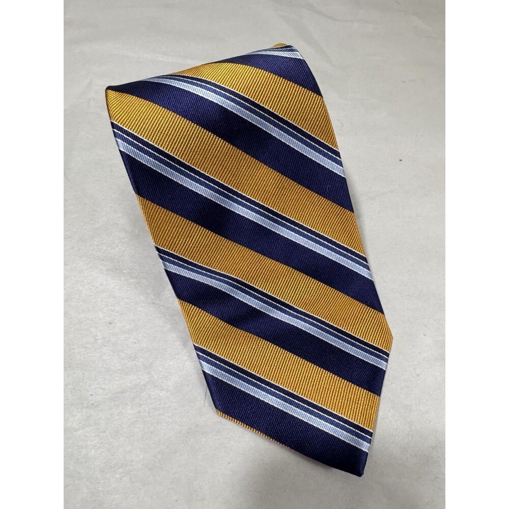NWOT Brooks Brothers Silk Tie USA Made Gold/Blue/Silver Stripes 58"x3.25"